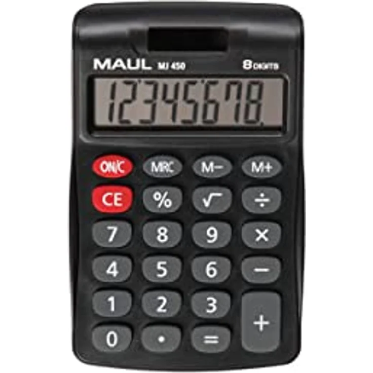Maul Taschenrechner MJ 450 | großes Display mit 8 Stellen | Standardfunktionen für Büro, Zuhause, Schule | Solarrechner mit Batterienutzung bei Dunkelheit | Funktionstasten farbig | Schwarz – Bild 1