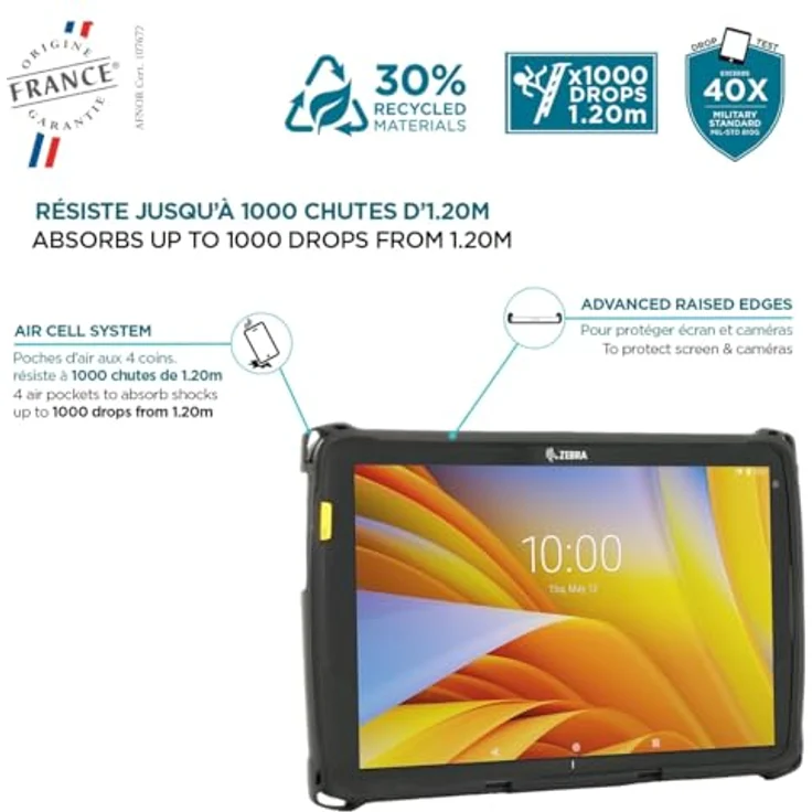 Mobilis Verstärkte Schutzhülle für Zebra Tablet ET40 ET45 10", Stoßfest Hülle mit AirCell System, Recycelte Materialien, Schwarz – Bild 4