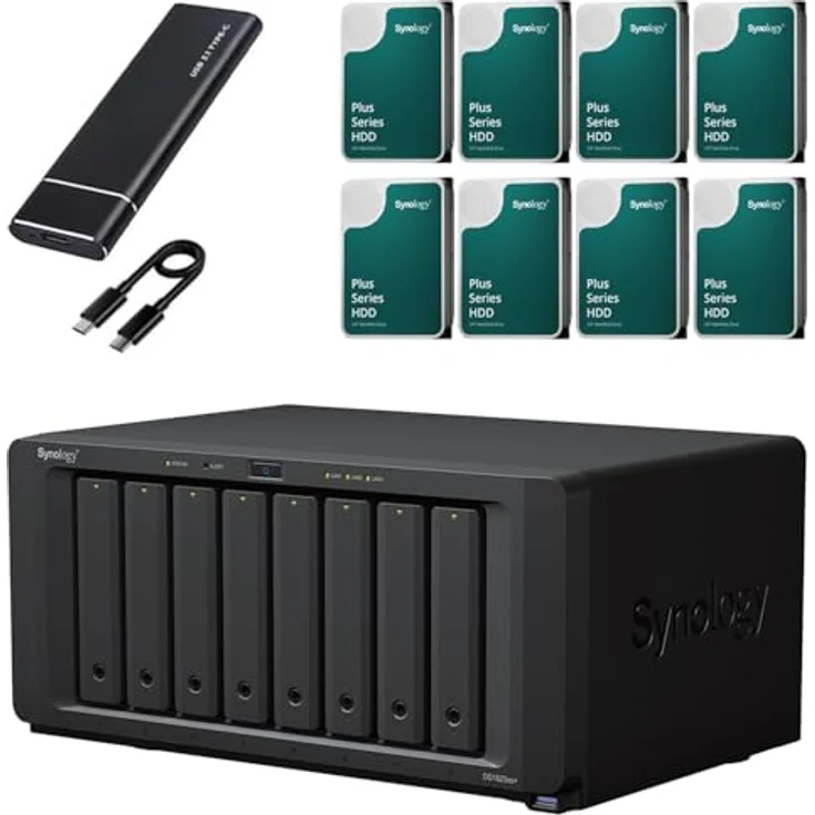 Synology NAS-Server-Paket DS1823xs+ mit 8 10GbE-Schächten, NVMe Ready, 8 GB RAM, 32 TB Speicher, 8x 4 TB Hochleistungs-NAS HDD, AMD Ryzen V1780B – Bild 1