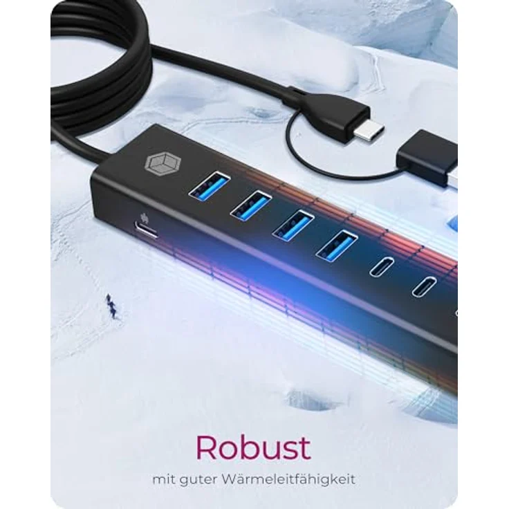 ICY BOX IB-HUB1737-C3, 7-Port USB-Hub mit 4x USB 3.2 Gen 1 Type-A und 3x USB-C, Aluminiumgehäuse in Schwarz, bis zu 5 Gbps Datenübertragung – Bild 8