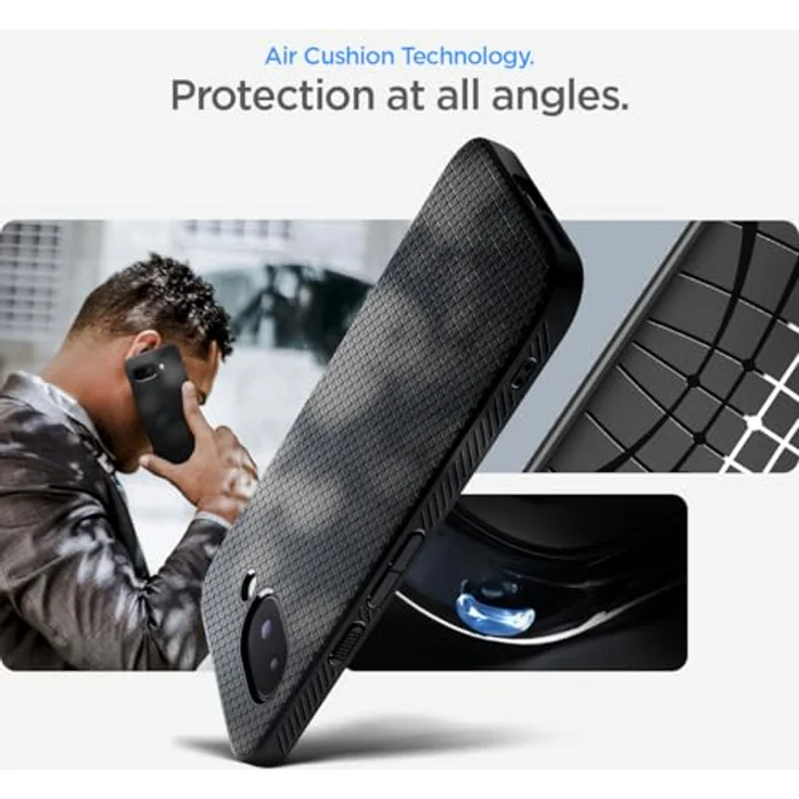 Spigen Liquid Air Hülle Kompatibel mit Google Pixel 9a - Matte Black, Gemustertes TPU mit Eckschutz und Spider Web-Innenbereich – Bild 4