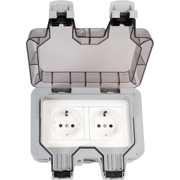 Grafner Gartensteckdose IP44 Wetterfest Außensteckdose mit Sicherheitsverschlüssen, 1-Stück, Wasserdicht, Feuchtraum geeignet