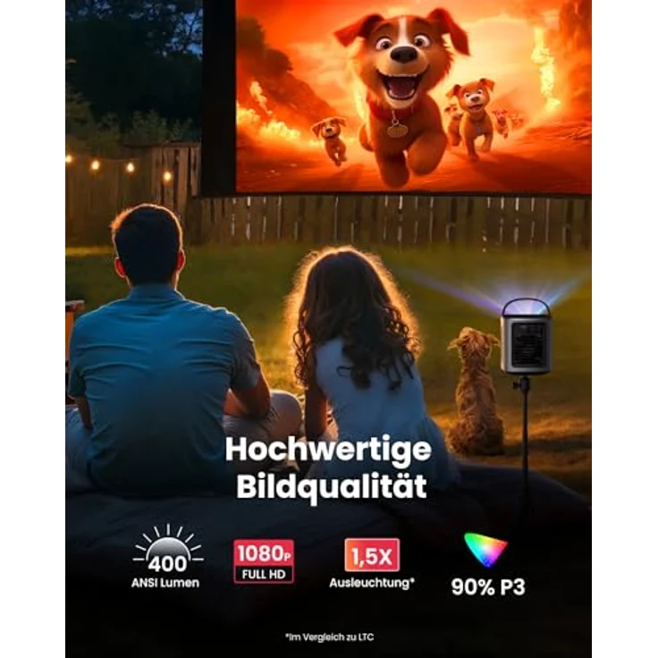 Nebula Anker Mars 3 Air Mini Beamer, 1080p, mit Google TV, Smart, WLAN Projektor, Tragbarer Projektor mit 400 ANSI-Lumen, Dolby Digital, 2*8W, 150-Zoll Bild, Integrierter Akku, 2,5 Stunden Spielzeit – Bild 4