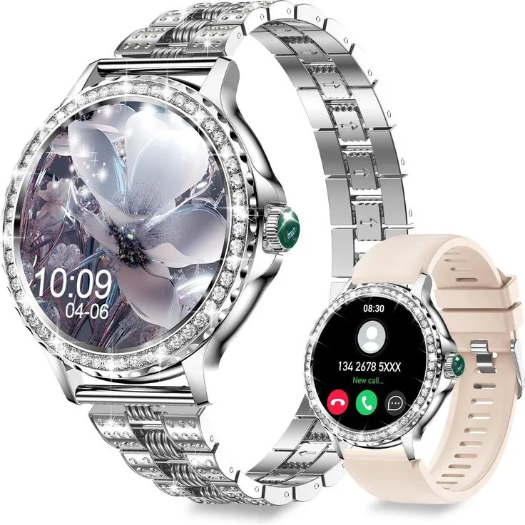 Fitoncloud Damen Smartwatch mit Telefonfunktion, 1.3" HD Touchscreen, 120+ Sportmodi, Herzfrequenz, Blutdruck, SpO2, Schlafmonitor, elegantes Design