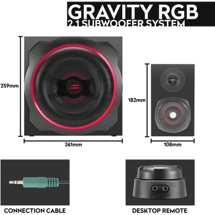 Speedlink Gravity RGB 2.1 Subwoofer System – Lautsprecher mit Bluetooth, Beleuchtung, schwarz – Bild 3