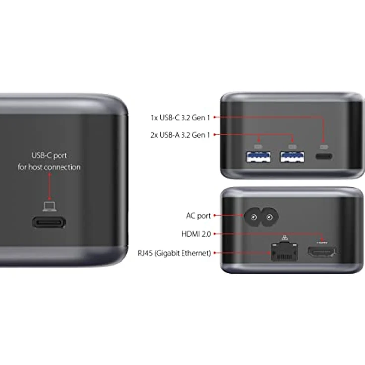 LMP PowerDock – 100-W-GaN-Netzteil und 5-Port-USB-C-Dock mit USB, HDMI 2.0 und Gigabit-Ethernet – 25189 (schwarz) – Bild 4
