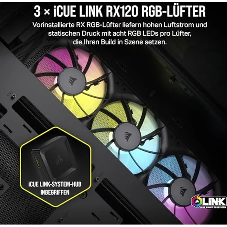 CORSAIR iCUE Link 6500X RGB gehärtetes Glas mATX Mid-Tower Dual Chamber PC Gehäuse - 3X CORSAIR RX120 RGB Lüfter im Lieferumfang enthalten - Breite Kühlflexibilität - Reverse Connection Motherboard – Bild 3
