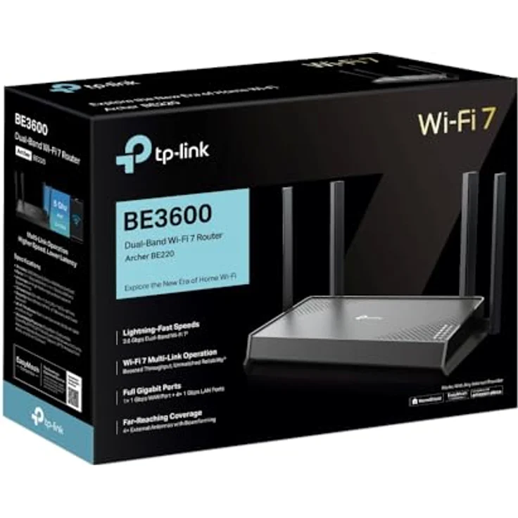 TP-Link Archer BE220 BE3600, Dual-Band Wi-Fi 7 Router mit 1000 Mbit/s, schwarz – Bild 9