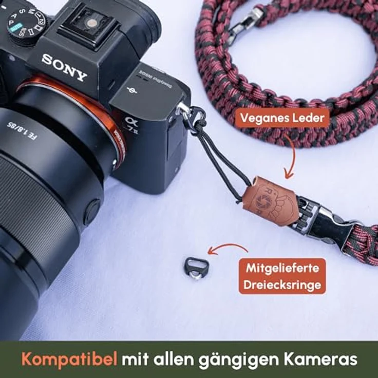 C-Rope Kameragurt THE TRAVELER handgeflochten aus Paracord, Schultergurt mit Schnellverschluss, 140cm, Schwarz-Rot – Bild 5
