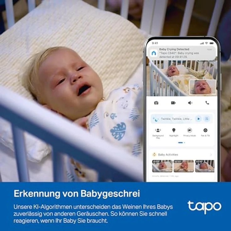 TP-Link Tapo C840 BabyCam, Netzwerkkamera mit Doppellinse, 2560 x 1440 Pixels, Bewegungserkennung, Schlafanalyse, Nachtlicht, Smart-Home-kompatibel, Weiss – Bild 6
