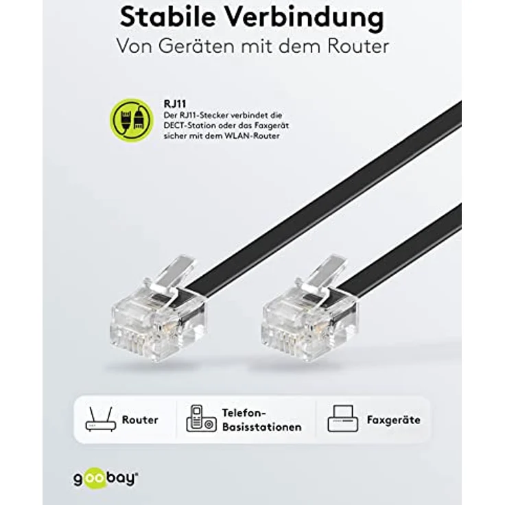 Goobay 50319 Modularanschlusskabel 10 Meter, Schwarz - RJ11-RJ14-Stecker (6P4C) auf RJ11-RJ14-Stecker (6P4C) – Bild 5