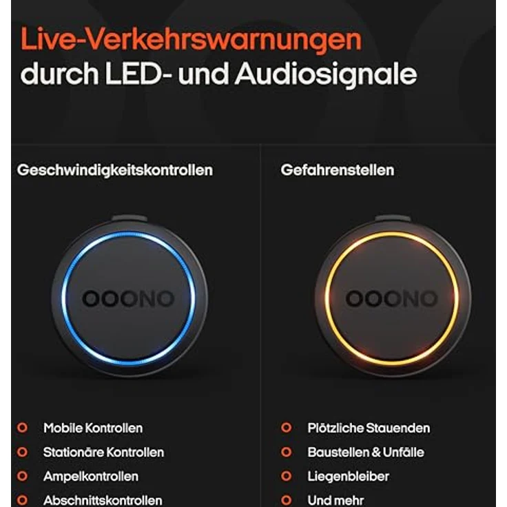 OOONO CO-Driver NO2 [NEUES Modell 2025], Wiederaufladbarer Warn- und Infogerät fürs Auto, akustische und visuelle Echtzeit-Warnungen, LED-Anzeige, kompatibel mit Apple CarPlay & Android Auto – Bild 3
