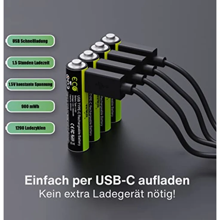 VERICO LoopEnergy Wiederaufladbare USB-C Batterie AAA 1,5V 900mWh (600mAh) Li-Ion, Schnellladung via USB-C Anschluss in ca. 2 Stunden (4X AAA) – Bild 5