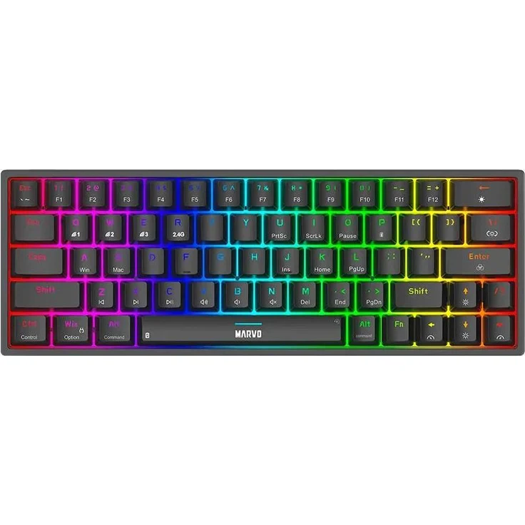 Marvo Shogo 63W, Kabellose mechanische Gaming-Tastatur im 60%-Format mit RGB-Beleuchtung, Schwarz