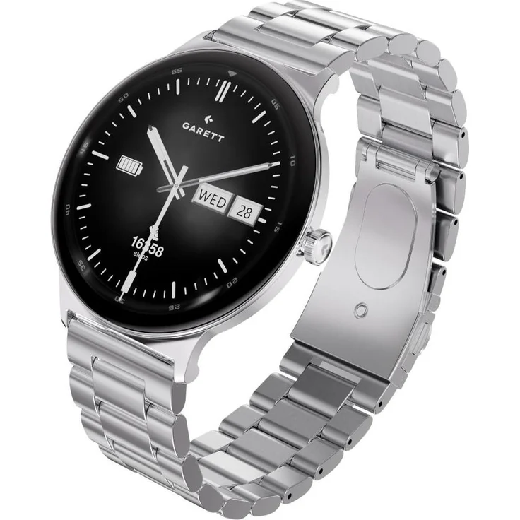 Garett Quantum Smartwatch, silberfarbenes Stahlgehäuse, GPS und Bluetooth-Konnektivität