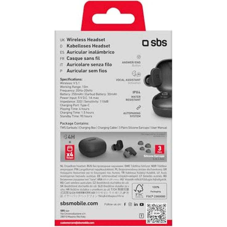 SBS Twin-Buddy In-Ear Schwarz TWS-BT-Headset IPX4 (4 h, Kabellos) - Spritzwassergeschützt, Ohrstöpsel, Schwarz – Bild 5