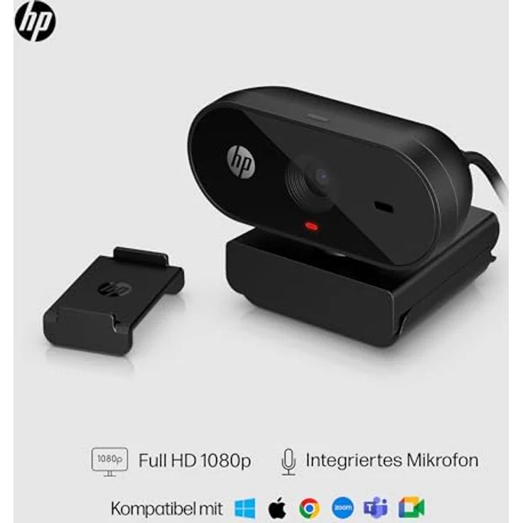 HP 320 All-in-One-Webcam (USB-A, 1080p/Full HD Auflösung, 360° schwenkbar, 66°-Weitwinkel, Belichtungskorrektur, Autofokus) Schwarz mit integriertem Mikrofon – Bild 3