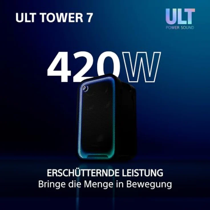 SONY ULT Tower 7, Kabelloser Bluetooth Party Lautsprecher mit 420 Watt Leistung, Schwarz, Musikgesteuerte Beleuchtung und 30 Stunden Akkulaufzeit – Bild 3