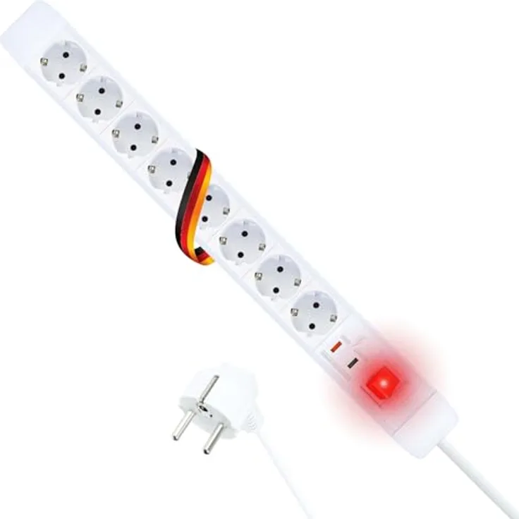 SCHWAIGER 660104 Steckdosenleiste 8-fach mit 1,5 m Anschlusskabel, Überspannungsschutz, Status-LEDs und Kippschalter