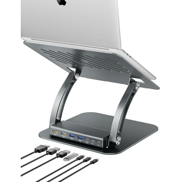 EXSYS EX-1224HM Laptopständer mit abnehmbarer 7-in-1 USB-C Dockingstation, Aluminiumdruckguss-Gehäuse, USB-C PD Ladefunktion bis 100W – Bild 3