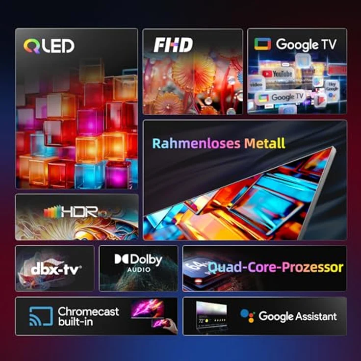 CHIQ QLED Fernseher 32 Zoll, FHD, HDR, rahmenloses Metall-Design, Google TV, Chromecast, Quad-Core CPU, Dolby Audio – Bild 3