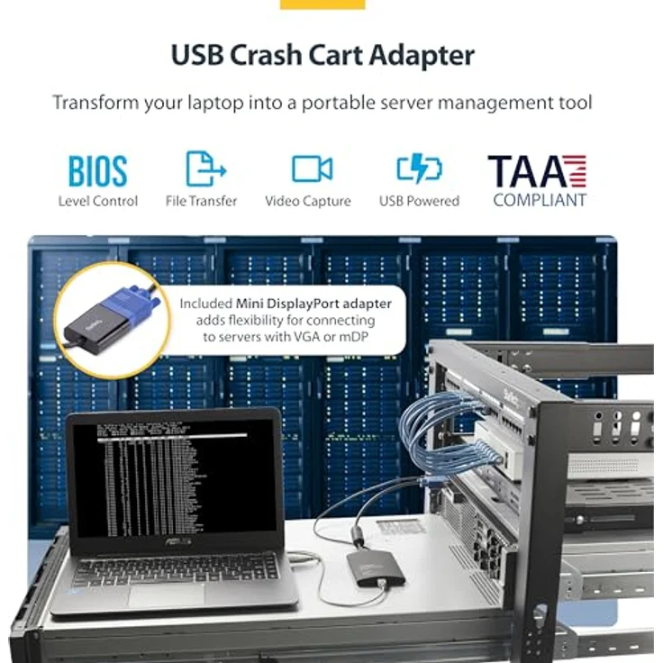 StarTech.com Portable Laptop Crash Cart Adapter KVM Switch mit USB/VGA/Mini DisplayPort, 1 Port, TAA-konform – Bild 2