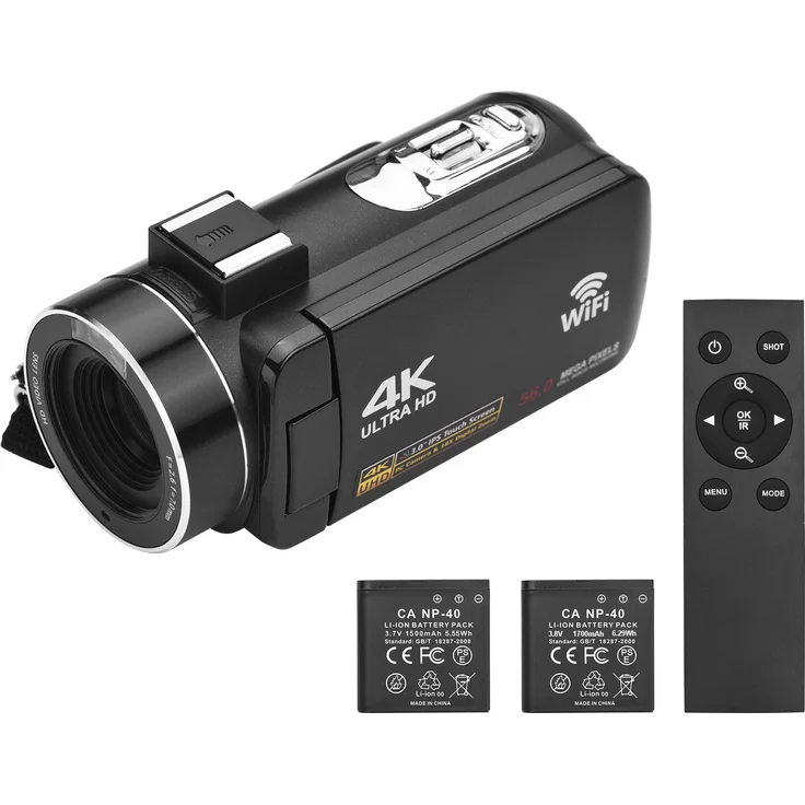 Lixada 4K-Digitalvideokamera WLAN-Camcorder mit 56 MP, 18-fachem Digitalzoom, 3,0-Zoll-IPS-Touchscreen, Gesichtserkennung, IR-Nachtsicht, mit 2 Batterien, Fernbedienung und Tragetasche
