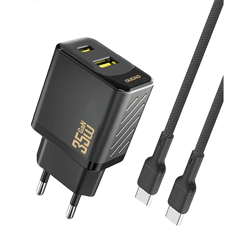 Dudao A27MaxCEU Netzteil 35W PD QC, USB-A und USB-C Ladegerät mit 1m USB-C Kabel - Schwarz