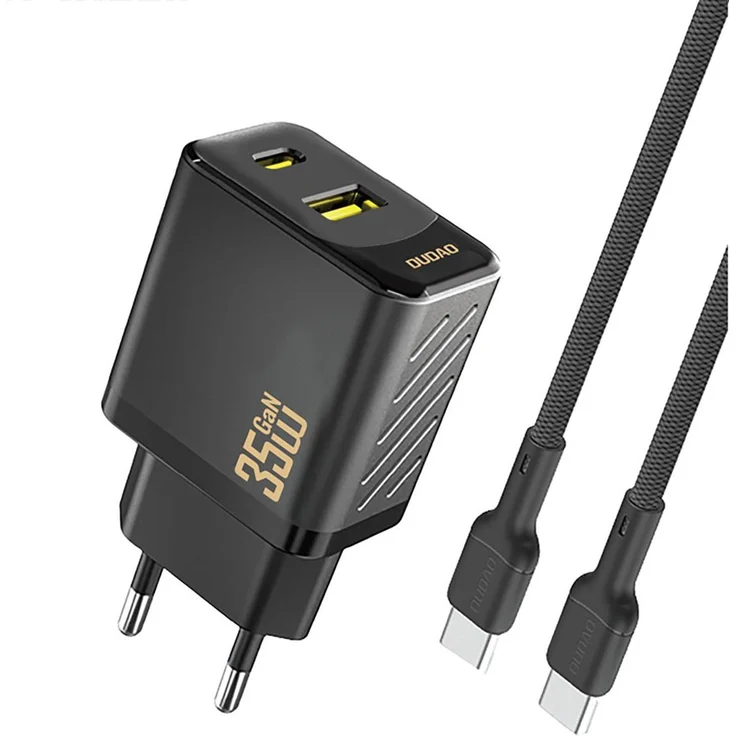 Dudao A27MaxCEU Netzteil 35W PD QC, USB-A und USB-C Ladegerät mit 1m USB-C Kabel - Schwarz