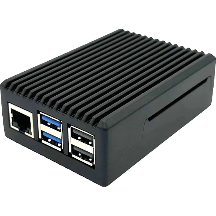 BerryBase PC-Gehäuse Full Armor Gehäuse für Raspberry Pi 5, Schwarz, aus Aluminium, stabiler Aufbau, effiziente Wärmeableitung