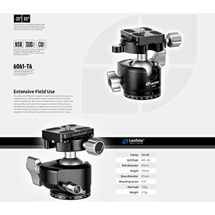 Leofoto Pocket Mini Tripod MT-04 + Ball Head LH-30, höhenverstellbar von 120mm bis 370mm, Tragfähigkeit 5 kg, Packmaß 25cm – Bild 9