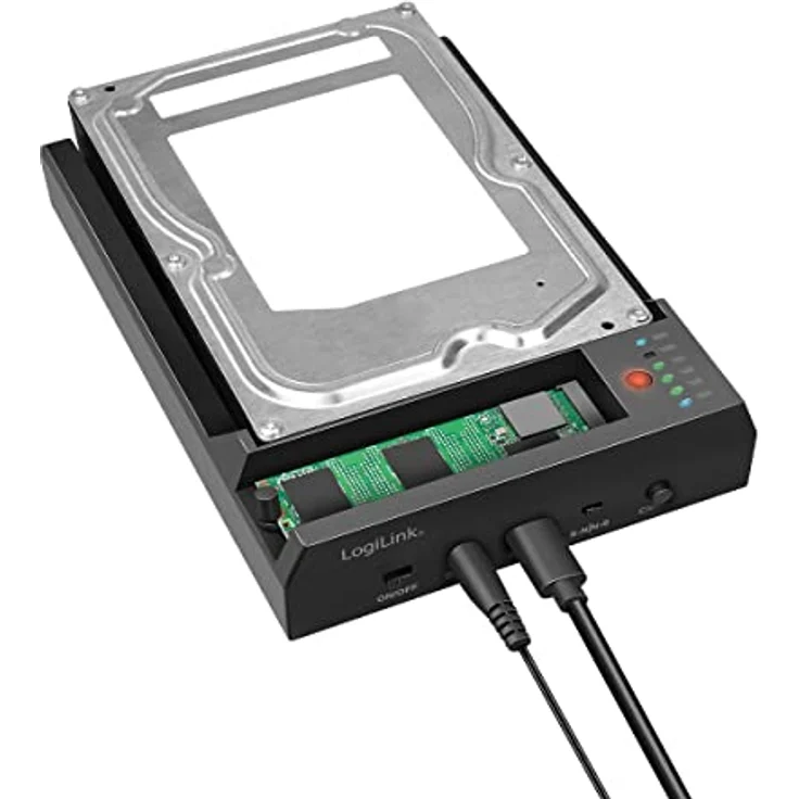 LogiLink QP0031 - USB 3.2 Gen 2 Quickport, für 2,5" oder 3,5" SATA HDD/SSD und M.2 NVMe SSD mit Klonefunktion ohne PC, Schwarz – Bild 3