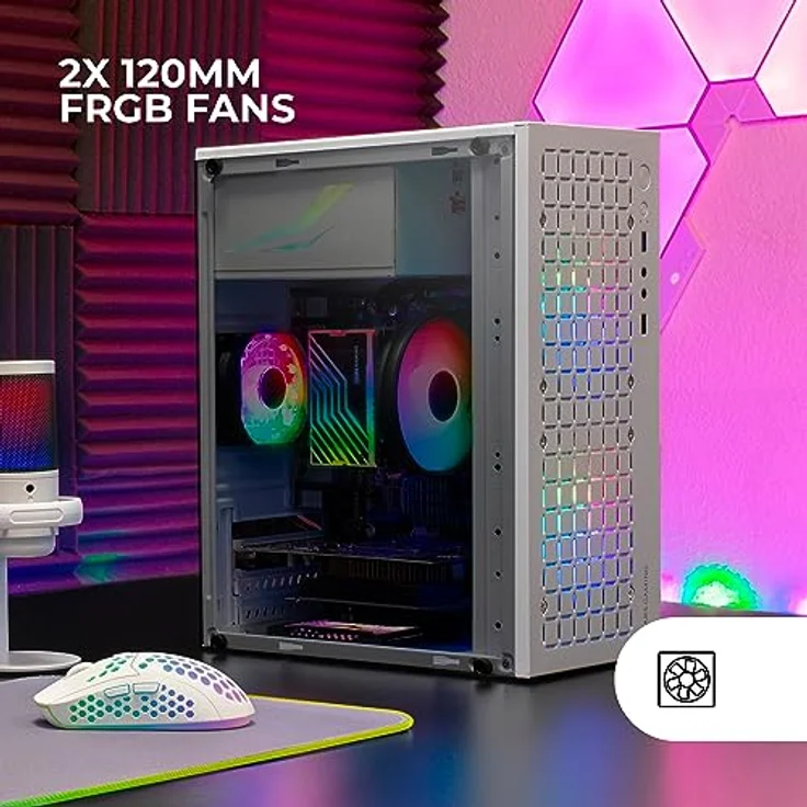 Mars Gaming MC-CORE, Ultra-kompaktes PC-Gehäuse, Metall-Mesh Front Design, 2x 120mm FRGB Lüfter, Mini-ITX, USB 3.0, Weiß – Bild 3