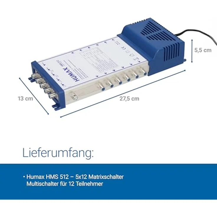 Humax HMS 512 5x12 Multischalter für 12 Teilnehmer (Quattro und Quad LNB, Netzteil mit Standby Funktion) – Bild 3