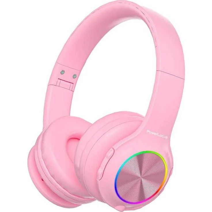 PowerLocus PLED Wireless Kopfhörer für Kinder, rosa, Bluetooth 5.3, LED Hintergrundbeleuchtung, 25-30 Stunden Akkulaufzeit