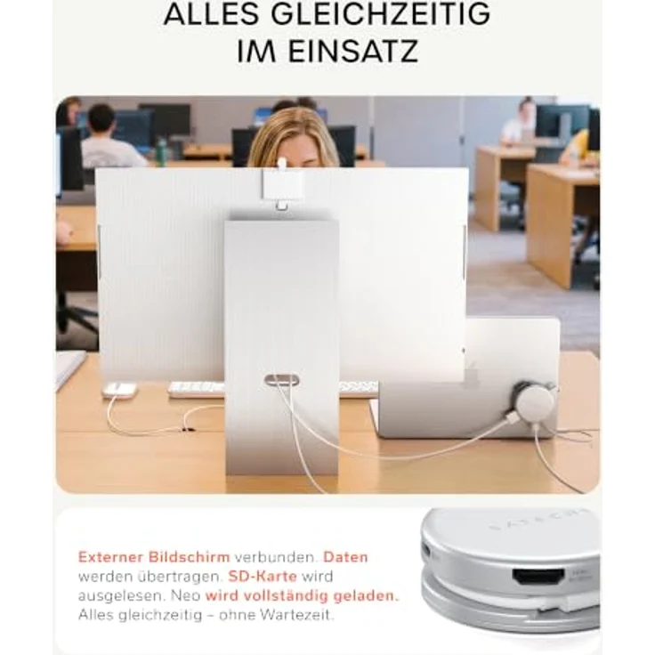 SATECHI USB-C Hub OntheGo™ 5-in-1, HDMI 4K@60 Hz, Silber, mit 60 W Passthrough-Laden und magnetischer Befestigung – Bild 5