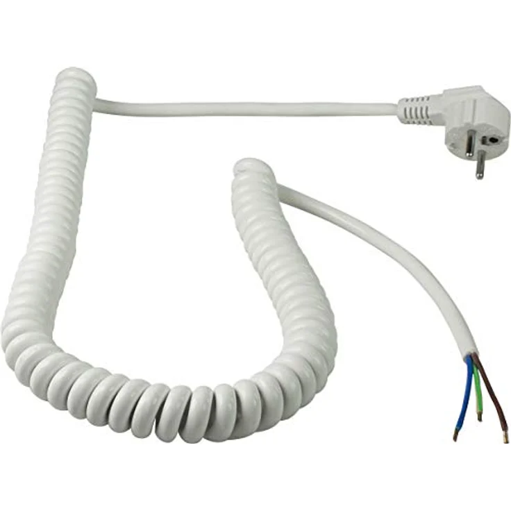 as - Schwabe Spiralkabel H05VV-F 3G1,5, 1 m dehnbar auf 2,5 m, Schutzkontaktwinkelstecker 230V/16A, IP20, Weiß, 70423 – Bild 1