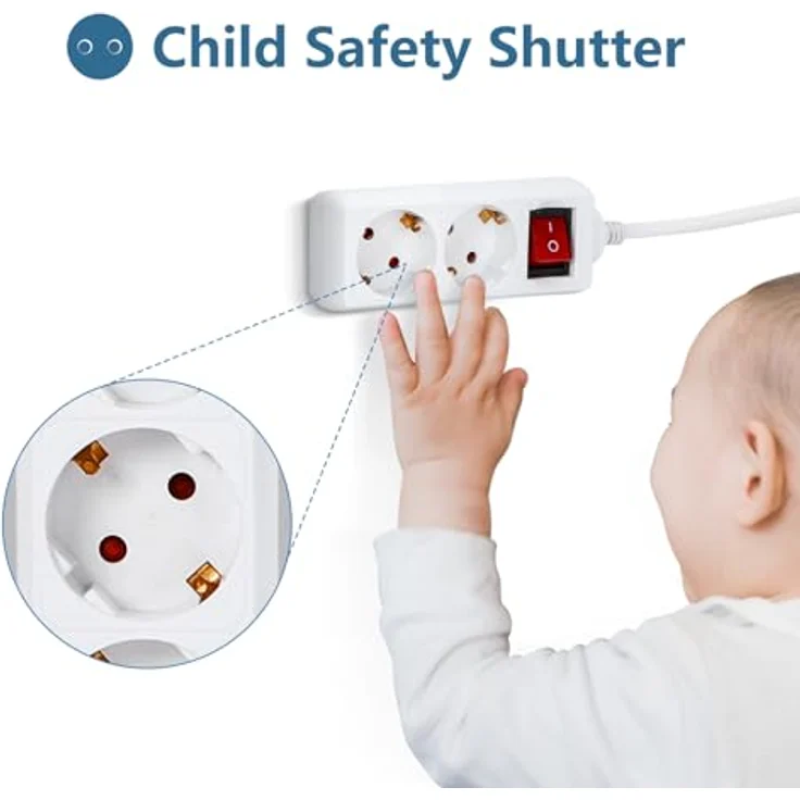 Aigostar Steckdosenleiste 2-Fach, Tischsteckdose mit Schalter und Kindersicherung, 3m Kabel, Weiß – Bild 3