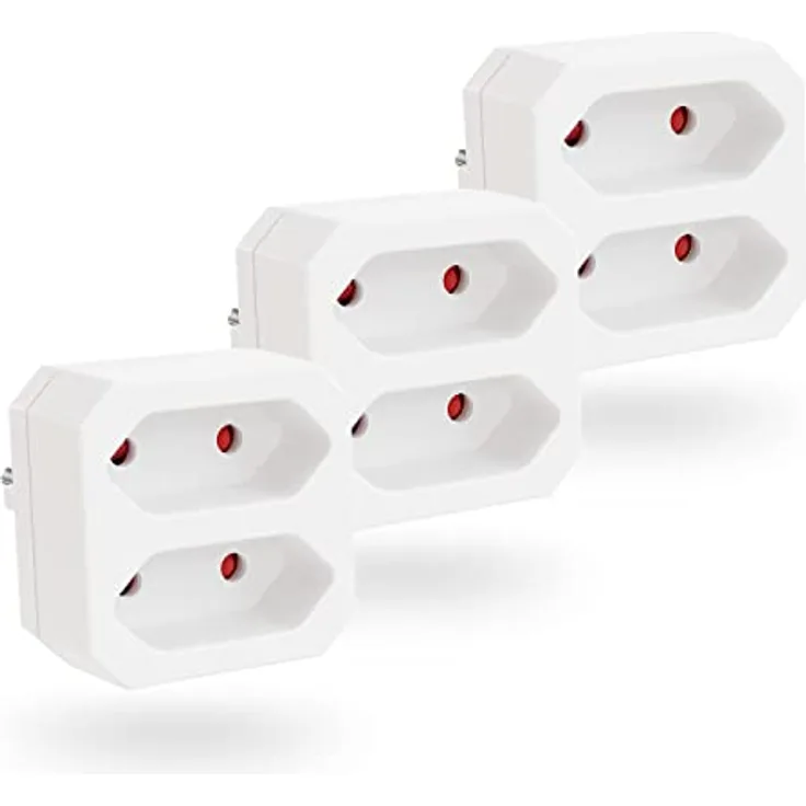 greate 3X Doppelstecker für Steckdose 2fach bis zu 1100W - Steckdosenadapter 2fach weiß, zweifach Steckdosenadapter, Stecker 2fach, Doppelsteckdose, Steckdosen Adapter 2 Fach, Eurostecker Verteiler