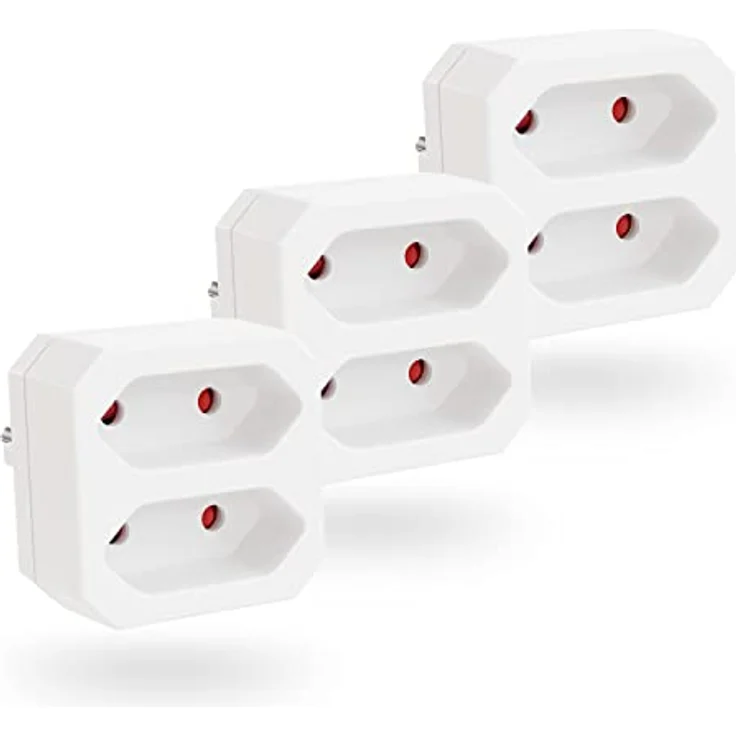 greate 3X Doppelstecker für Steckdose 2fach bis zu 1100W - Steckdosenadapter 2fach weiß, zweifach Steckdosenadapter, Stecker 2fach, Doppelsteckdose, Steckdosen Adapter 2 Fach, Eurostecker Verteiler – Bild 1