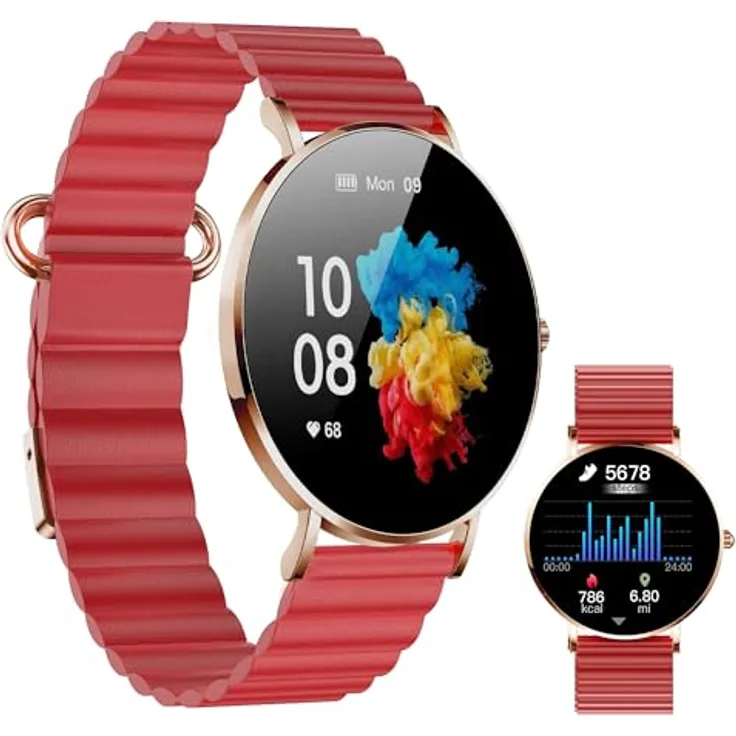 XCOAST SIONA 2 Wave Rot Smartwatch, 1,3" AMOLED, Wasserdicht, Puls, Blutdruck, Blutsauerstoff, 21 Sportmodi, 7 Tage Akku, iOS & Android