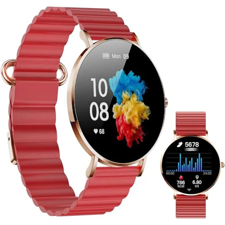 XCOAST SIONA 2 Wave Rot Smartwatch, 1,3" AMOLED, Wasserdicht, Puls, Blutdruck, Blutsauerstoff, 21 Sportmodi, 7 Tage Akku, iOS & Android – Bild 1
