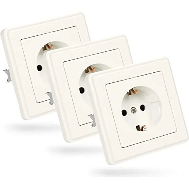 ABSINA 3x Steckdosen Set komplett für Unterputz - Schukosteckdose weiß 250V AC, 16A, IP20 inkl. Rahmen, Unterputz Einsatz & Abdeckung - Sicherer und einfacher Einbau, zeitloses Design