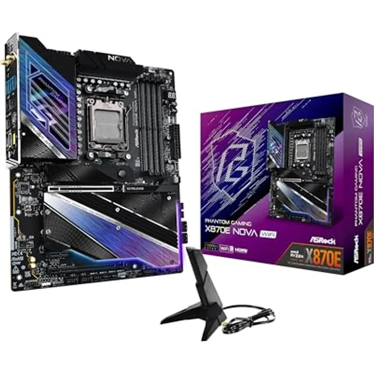 ASRock Phantom Gaming X870E Nova 90-MXBPX0-A0UAYZ, ATX Mainboard mit AMD RYZEN 9000 Serie Unterstützung, schwarz