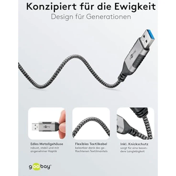 Goobay Ethernet-Kabel USB-A 3.0 auf RJ45 Slim, 7.5 m, CAT 6, bis 1 Gbit/s, schwarz-silber – Bild 4