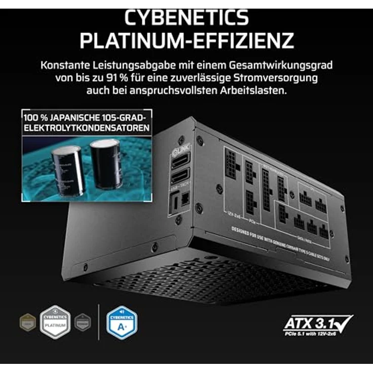 Corsair HX1000i, 1000 W vollmodulares PC-Netzteil mit 80 PLUS Platinum-Zertifizierung, Schwarz – Bild 5
