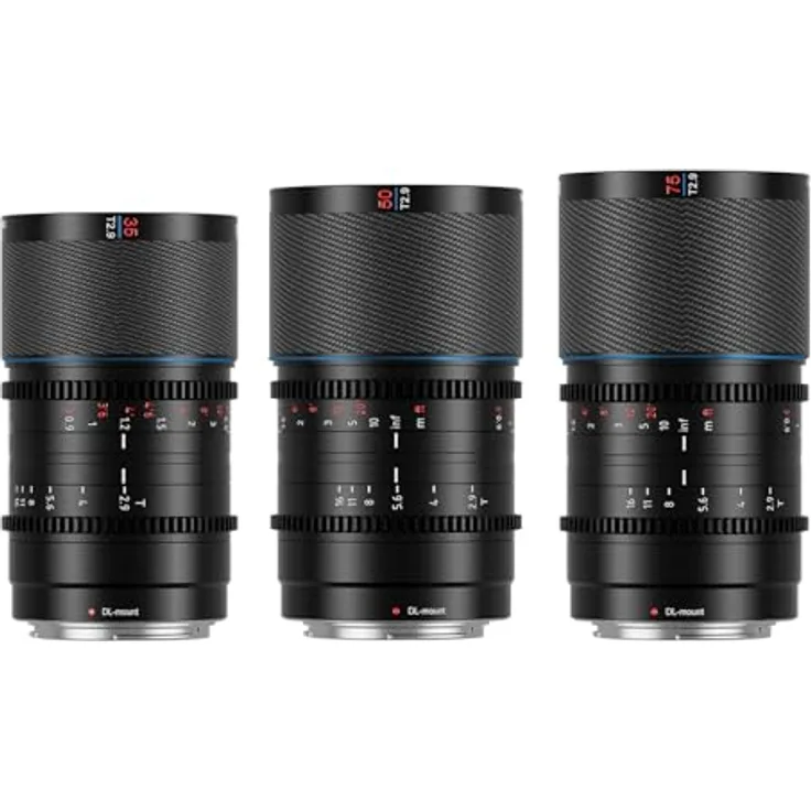 SIRUI Saturn 35 mm, 50 mm, 75 mm Objektiv-Set T2.9 1.6X Vollformat Kohlefaser anamorphes Objektiv (Blue Flares, DL Mount) - Leichteste Kohlefaser-FF-Linse, Premium 1,6-facher Quetschfaktor, Überwältigende anamorphe Optik