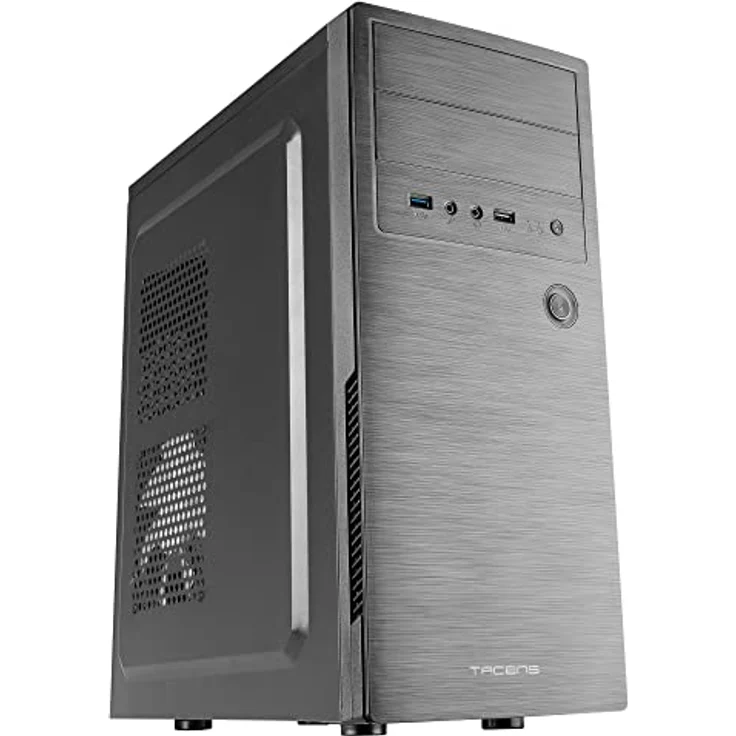 Tacens 2INITIOX, PC-Gehäuse ATX Semi-Tower, 12cm Seitenlüfter, Gebürstete Aluminiumfront, Stahl, Schwarz – Bild 1