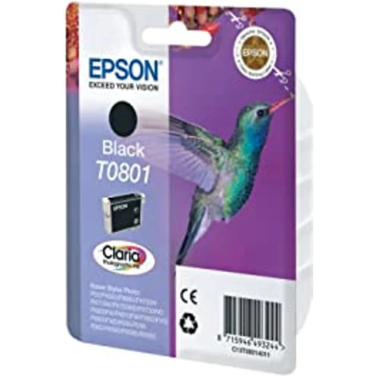 Epson Original T0801 Tinte Kolibri (Stylus Photo R265 R360 R285 RX585 RX685 PX700W P50 PX650 PX810FW PX710W PX820FWD PX720WD PX660 PX830FWD PX730WD RX560) schwarz – Bild 4