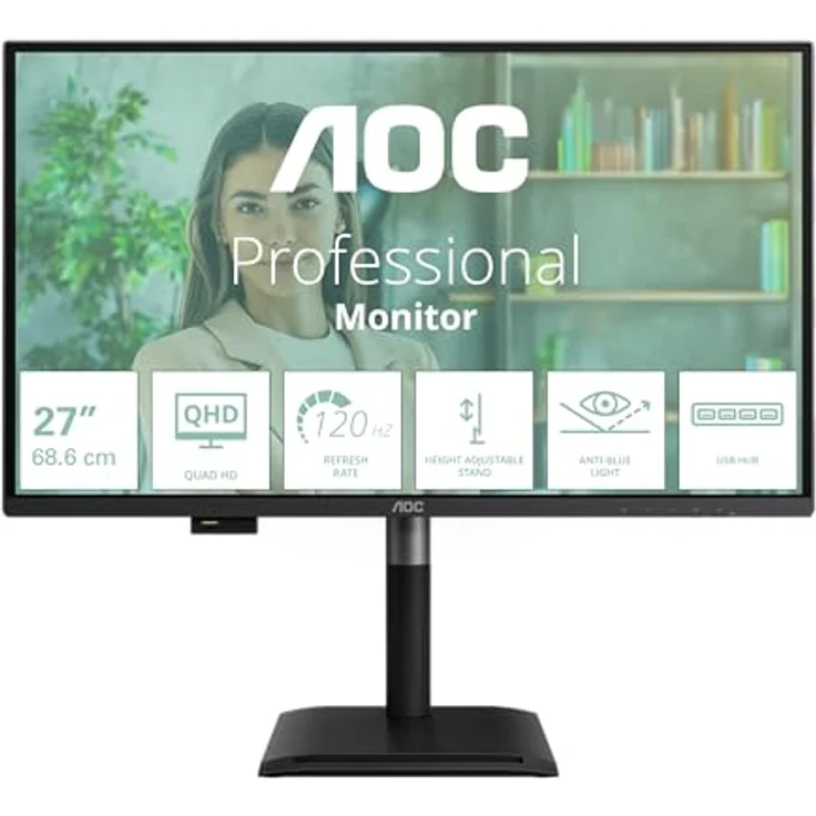 AOC Q27P4U, 27 Zoll WQHD Gaming Monitor 120Hz, IPS Panel, 4ms GtG, Adaptive Sync, HDR, Höhenverstellung, Lautsprecher, Schwarz – Bild 2